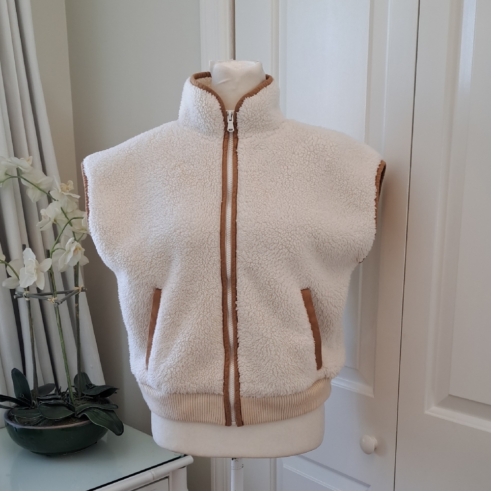 Vineyard Vines Womens Preppy Martha's Vineyard Ivory Teddy Fleece Vest XXS‎